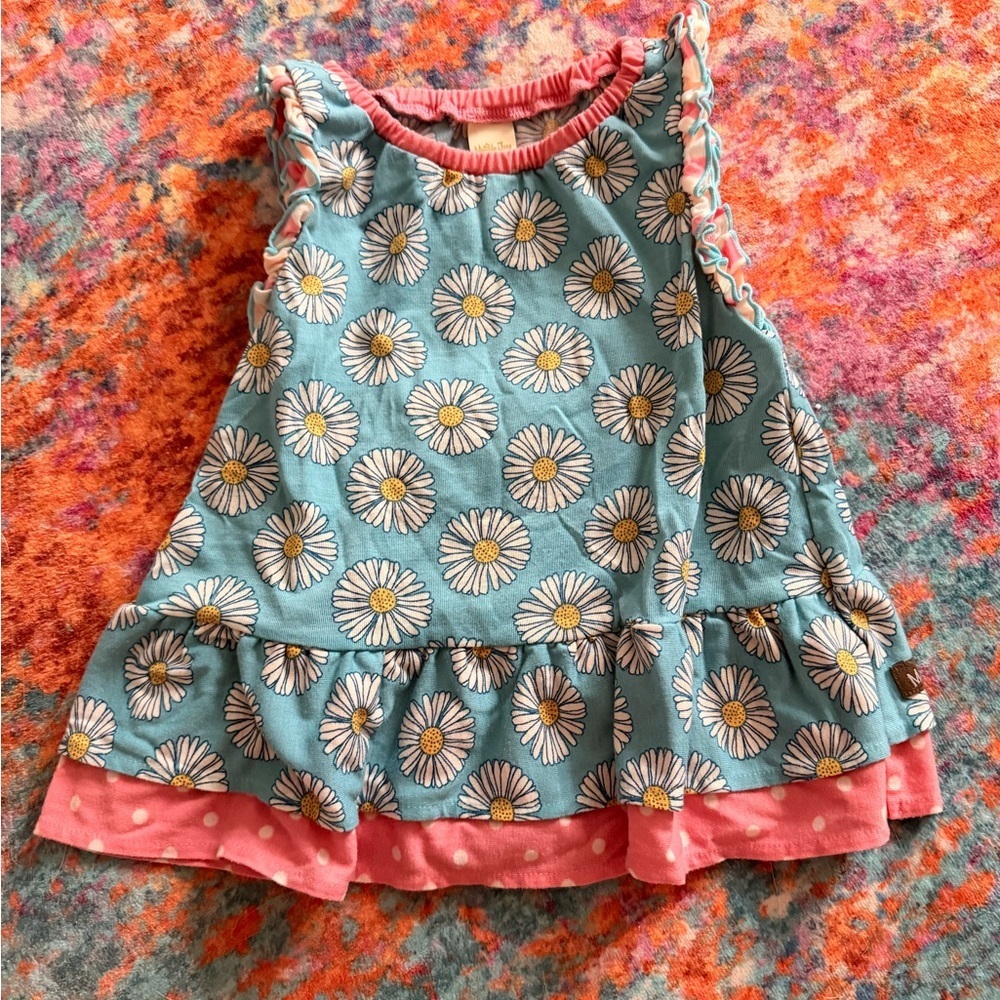 Matilda Jane Blue and Pink Floral Daisy Ruffle Polka Dot Tank